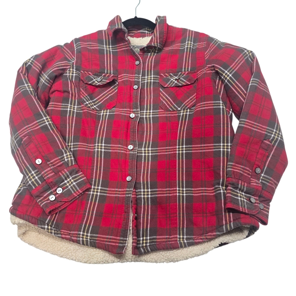 NATURAL REFLECTIONS Womens Red Plaid Sherpa Lined Flannel Sz L